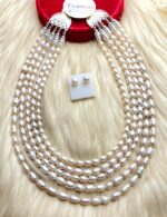 5 Layer White Color Rice Pearl Necklace