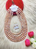 Peach color real pearl 5 layer necklace