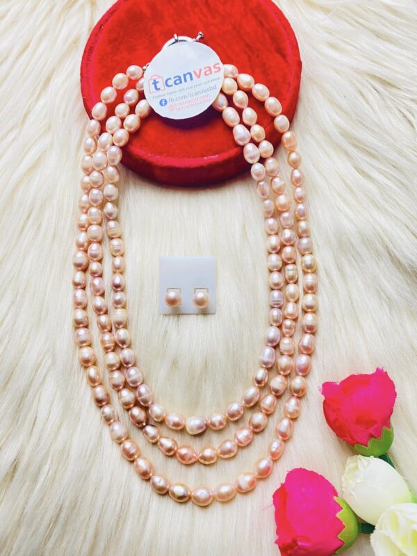 3layer peach color pearl necklace