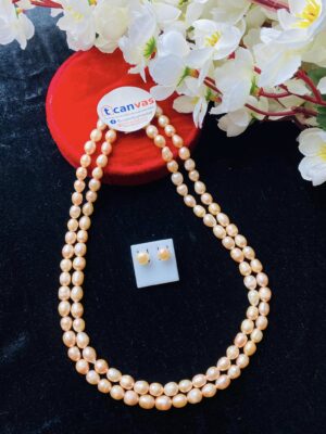 Double layer real pearl necklace - Peach color