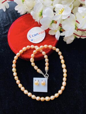 peach color rice pearl single layer necklace