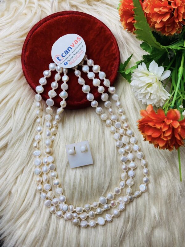 3 layer uneven white pearl necklace