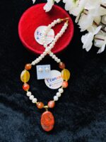 Pearl and colorful stone necklace