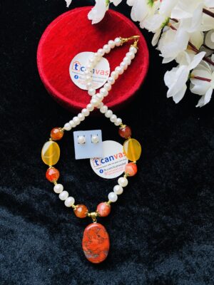 Pearl and colorful stone necklace