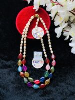 Real pearl and colorful stone necklace